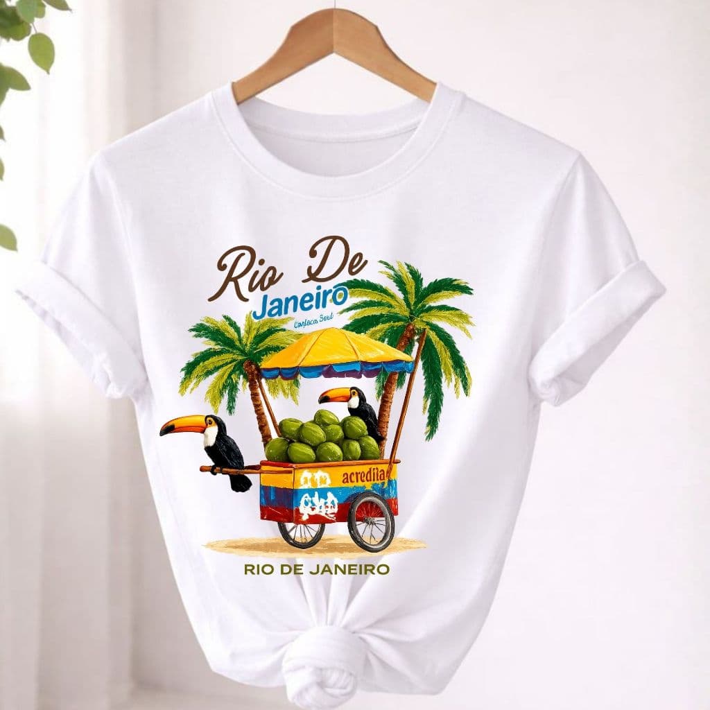 Camiseta Estampada Tucano Rio Praia Moderna Algodão Casual