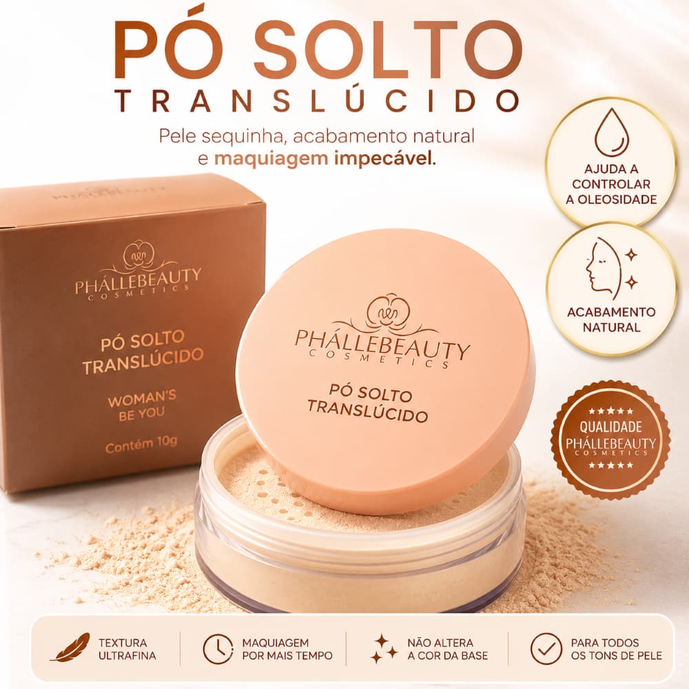 Pó Facial Solto Translúcido PhálleBeauty Controla Oleosidade 10g