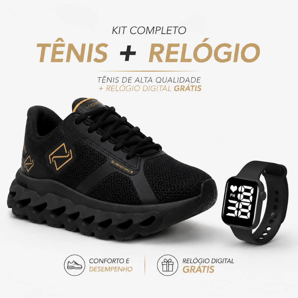 Tênis Masculino Casual Caminhada Academia Confortável Leve + Relógio Digital Brinde Frete Rápido