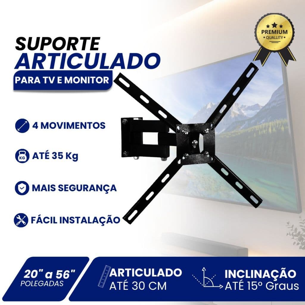 Suporte Articulado com Inclinação 4 Movimentos P/ Smart TV LED 55” LG 55UP7550 4K UHD