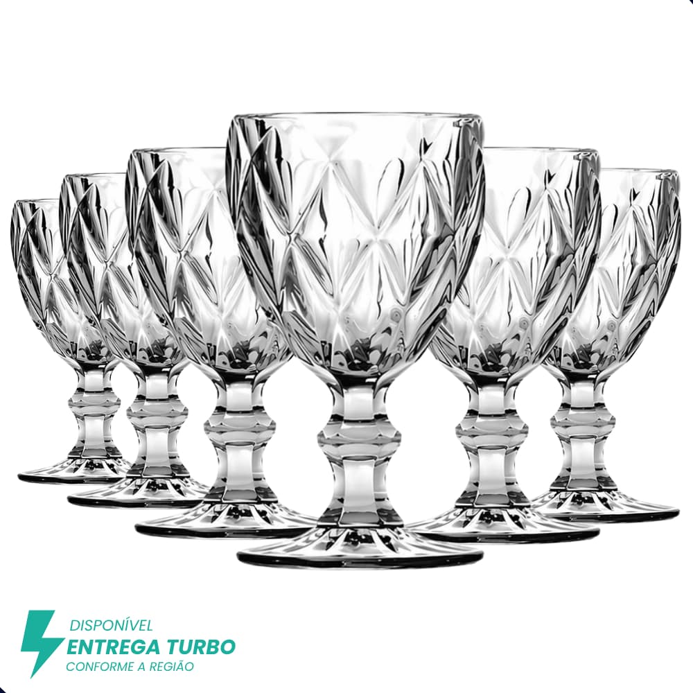 Jogo com 6 Taças de Vidro 340ml - Ideal para Vinho, Drinks, Sucos ou Água