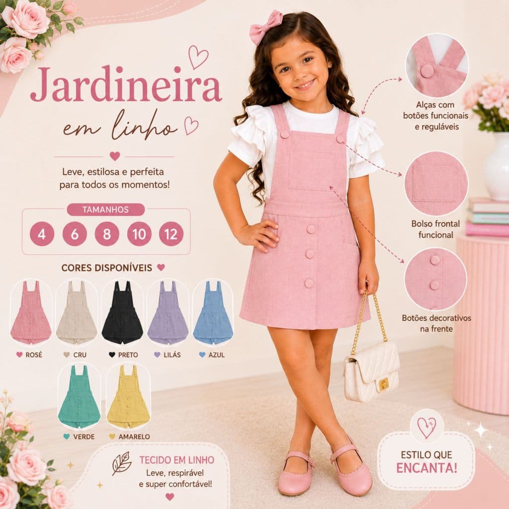 Jardineira Infantil em Linho Feminina | Conforto, Estilo e Delicadeza