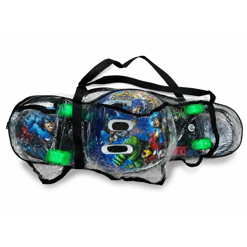 Skate Infantil Radical Vingadores LED Nas Rodinhas C/ Kit Segurança