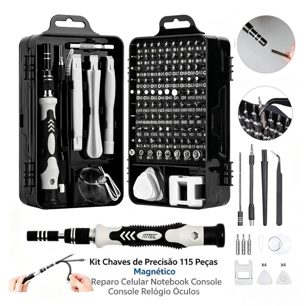 Kit 115 Peças Chave Precisão Magnético Reparo Celular Notebook Tablet Console Relógio Óculos