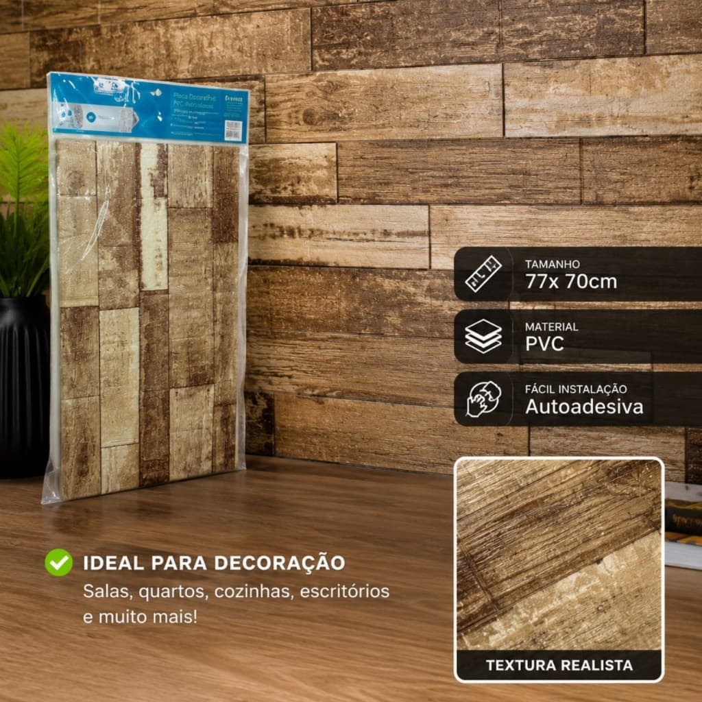 Placa Adesiva de Parede Tijolo 3D | Decoração 70 x 77cm | Lavável | Placa Decorativa
