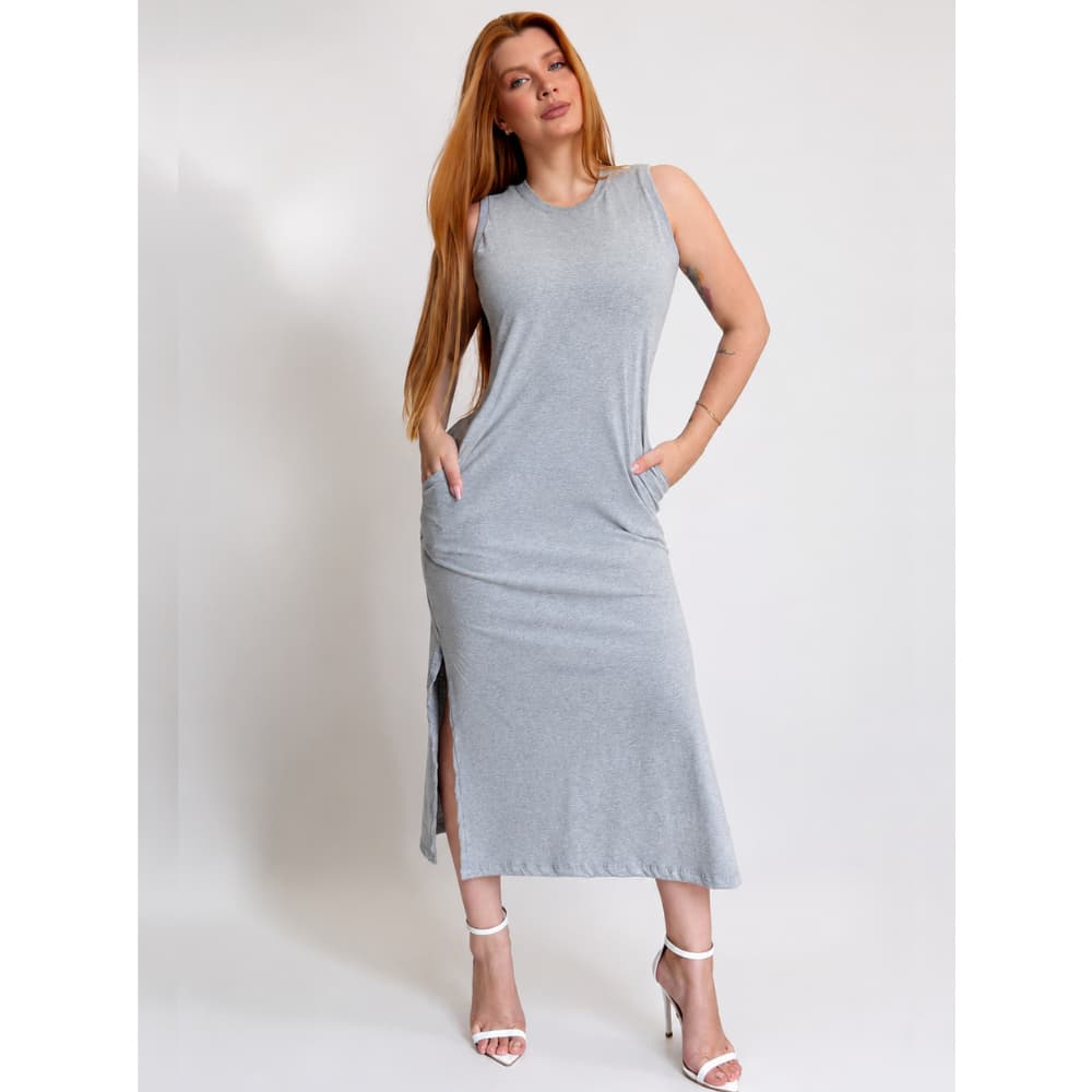 Vestido Feminino Longo Com Bolso Cavado Moda Blogueira Estilosa 100% Algodão