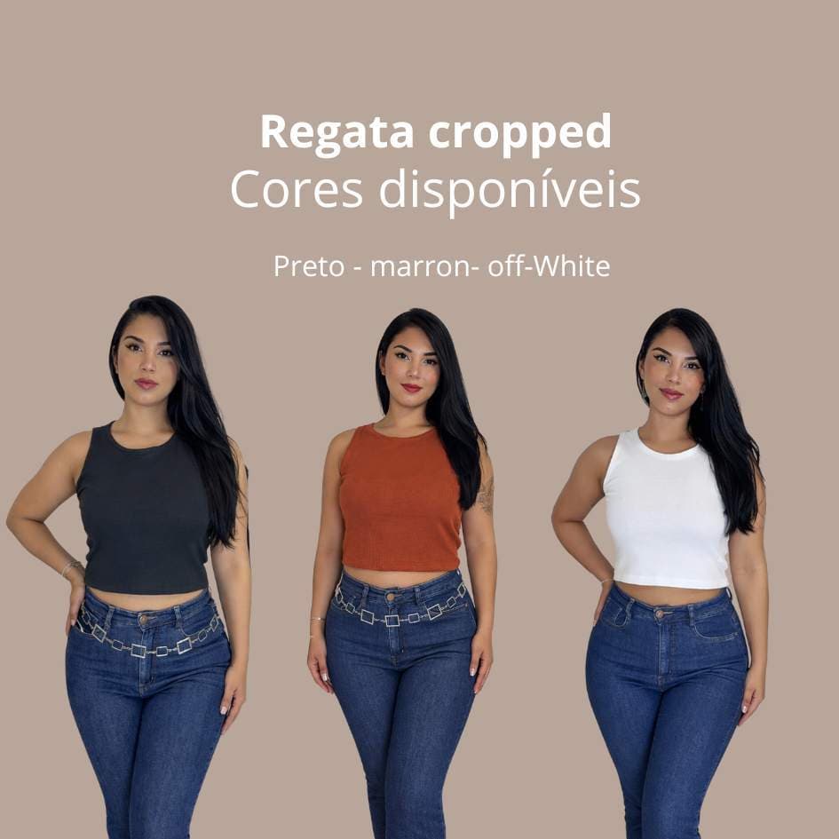 Cropped Regata Feminina Canelada Basica Justa Gola Careca Verão Peça coringa: vai do dia a dia à noite despojada