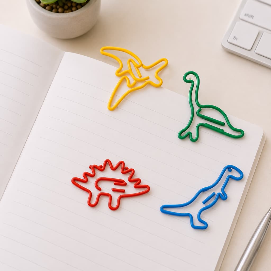 Kit 10 Clipes de Papel Dinossauro Coloridos Marcador de Página Organizador Escolar Escritório