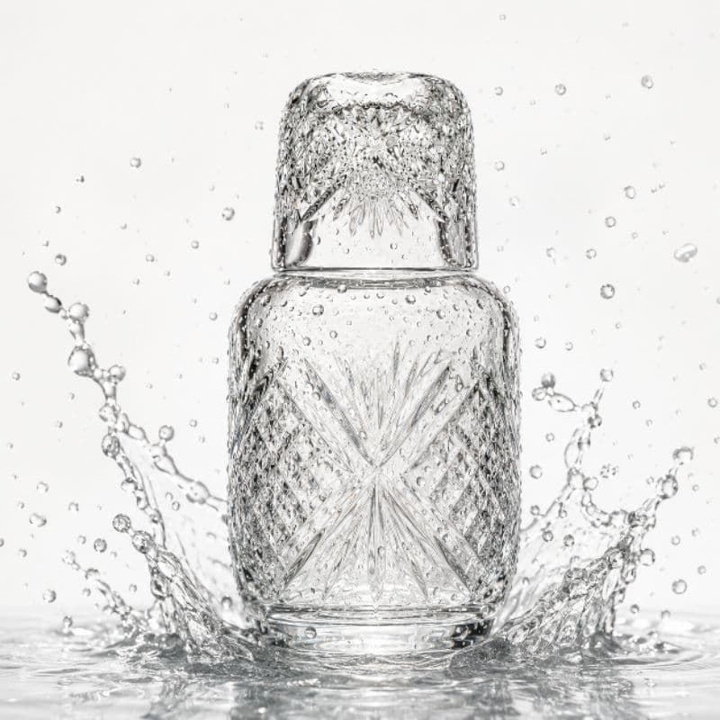 Moringa de Vidro 500ml com Copo Cristal Marrocos Garrafa para Água Suco Chá Elegante