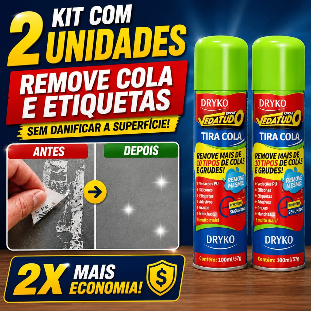 Kit 2 Spray Tira Cola Dryko Vedatudo 100ml Remove Etiquetas Cola Adesivo Silicone Graxa