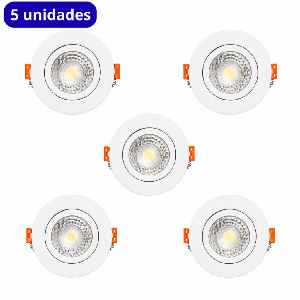 KIT5 Luminárias Spot Led 5w Branco Embutir Direcionável Teto 6500K