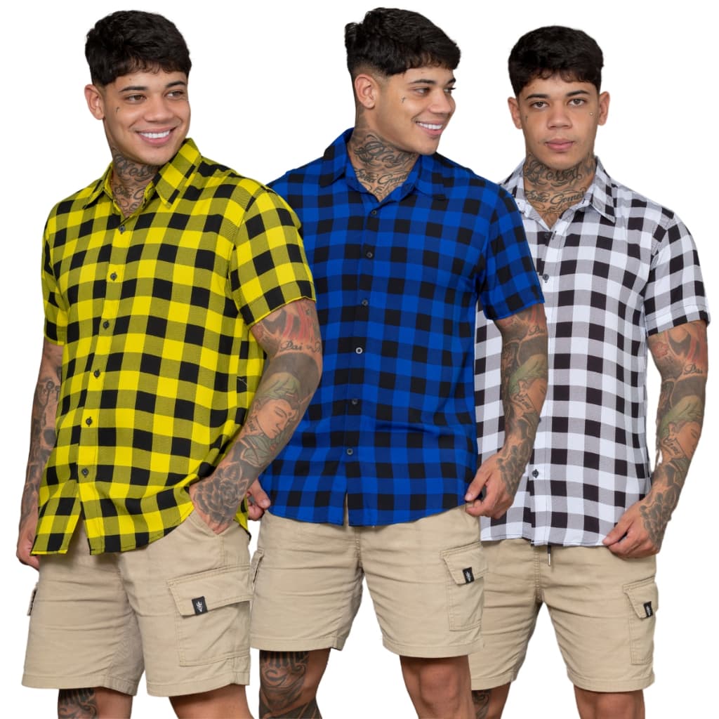 Camisa Masculina Xadrez Manga Curta Estilosa Viscose Premium