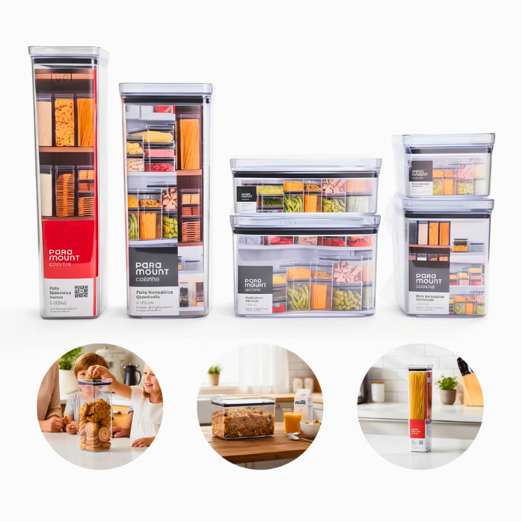 Pote Hermético Porta Mantimentos Quadrado Empilhável Organizador Cozinha Alimentos Lumini Paramount