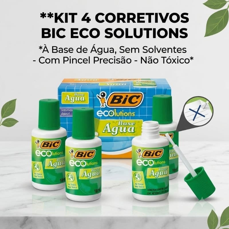 Corretivo Líquido BIC EcoLutions Base Água Kit 1, 2, 4 e 12 Unidades Seca Rápido Não Borra 18ml