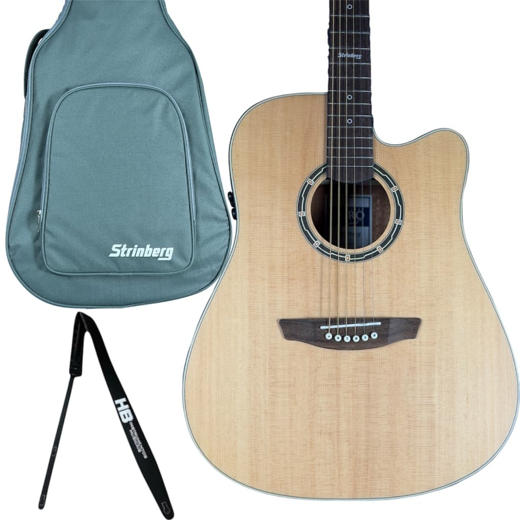 KIT VIOLÃO ELÉTRICO STRINBERG LONDON LE50 C TAMPO SÓLIDO AFINADOR DIGITAL EQUALIZADOR CORDAS DE AÇO PROFISSIONAL