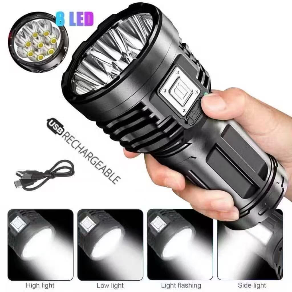 Lanterna Led 8 Núcleos USB Recarregável Brilho Forte Luz Branco Para Acampamentos Caminhadas