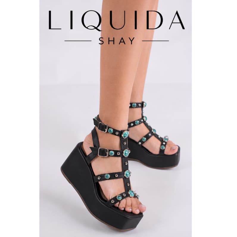 Sandália Anabela Feminina Salto Plataforma Meia Pata Blogueira Com Pedras Confortável Macia Shay