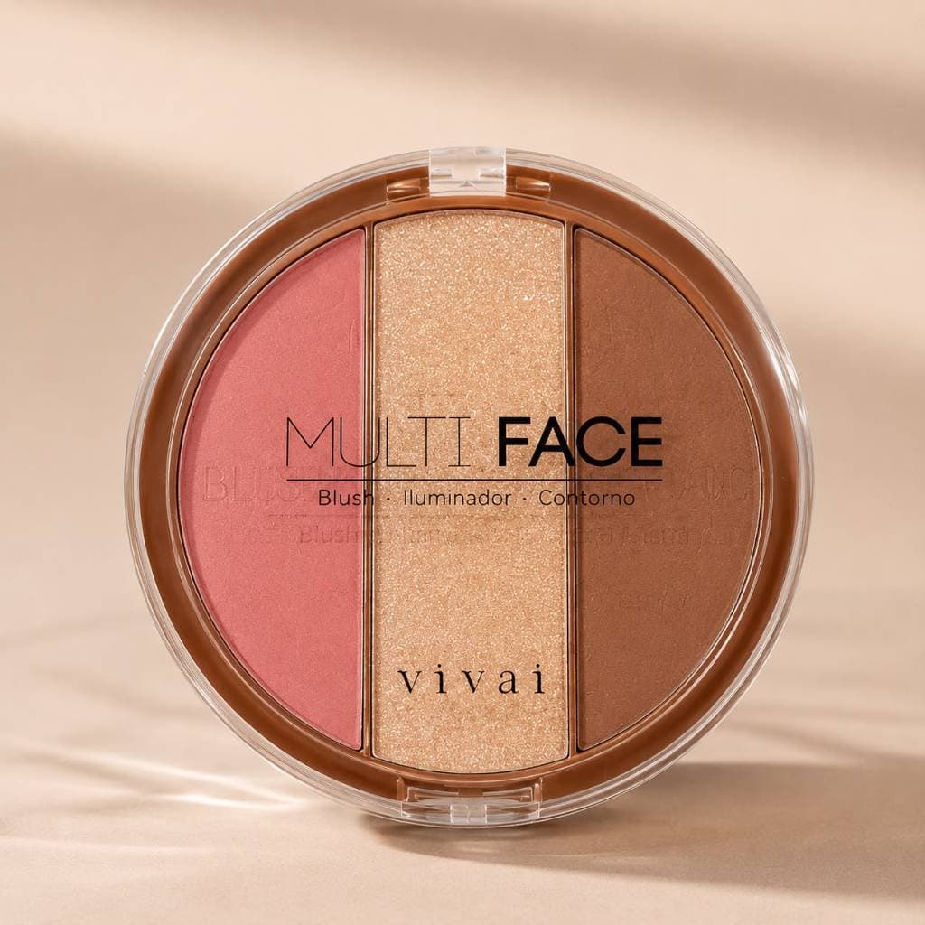 Paleta Multi Face Vivai 3 em 1 Blush Iluminador Contorno Longa Duração