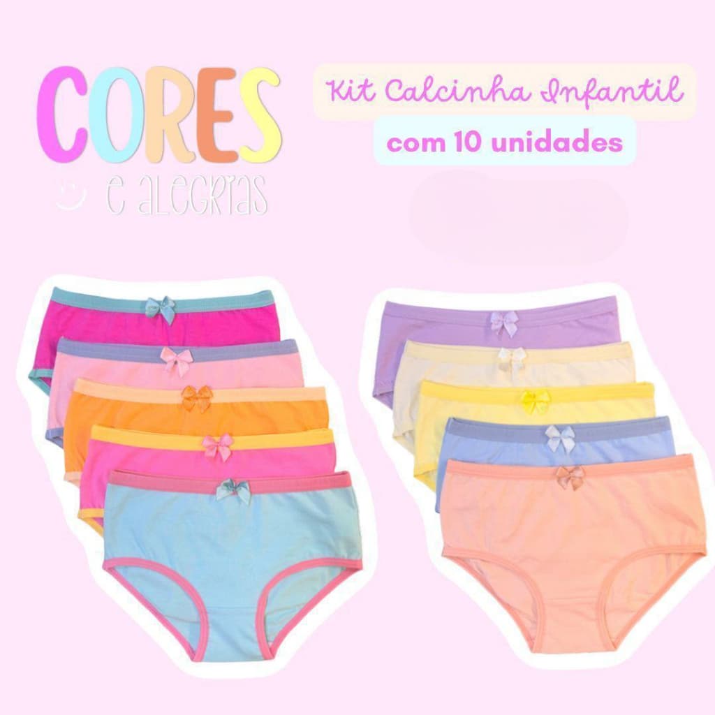 Kit com 10  peças de calcinhas femininas infantil de cotton de alta qualidade Inverno