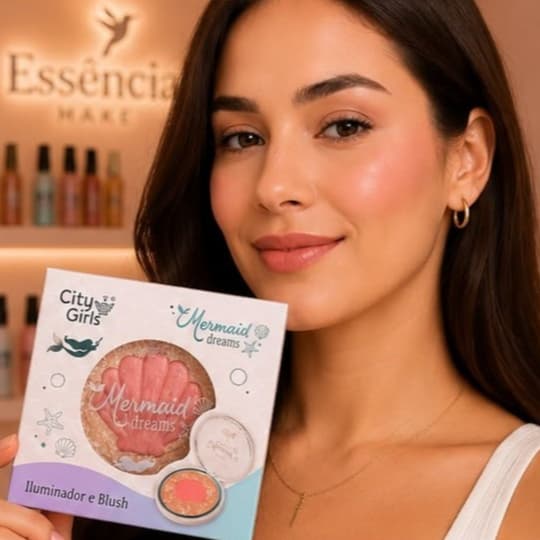 Iluminador e Blush City Girls Mermaid Dreams 2 em 1 Glow Natural Alta Pigmentação