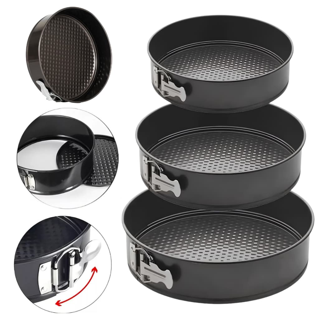 Kit 3 Formas Fundo Removível Antiaderente Bolo Torta Cheesecake Assadeira Cozinha Receitas