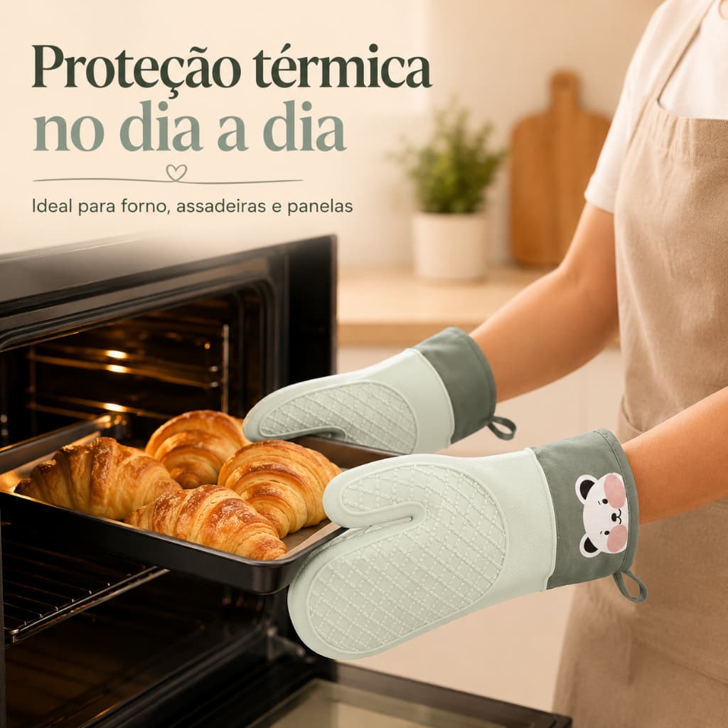 Luva Silicone Térmica Antiderrapante Resistente ao Calor para Air Fryer Forno Cozinha