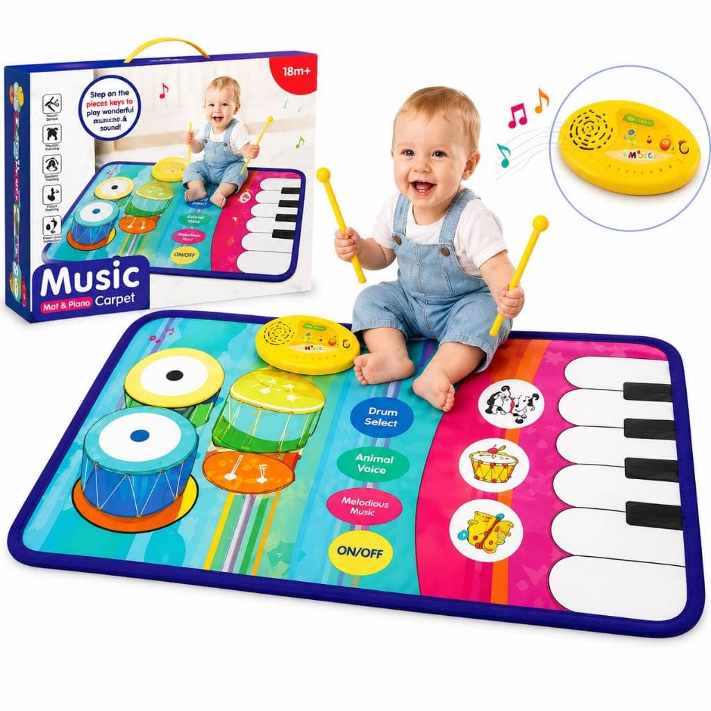 Tapete Musical Infantil Fazenda 80x50cm Piano Educativo Bebê Brinquedo Sensorial com Sons e Luzes