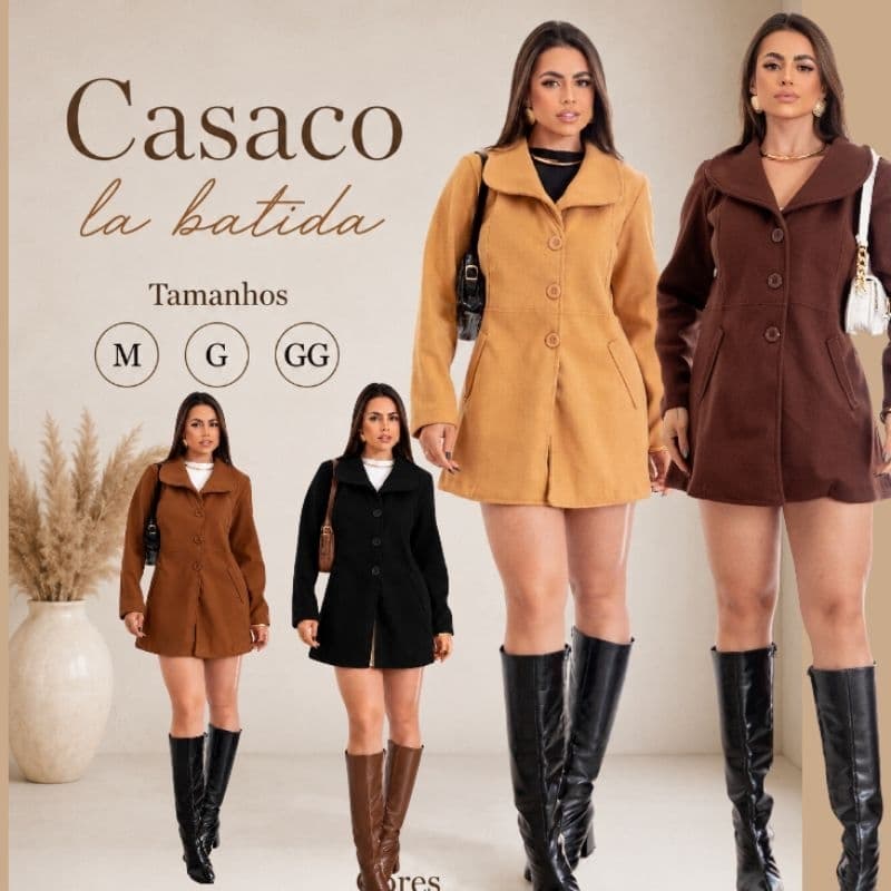 CASACO SOBRETUDO FEMENINO LÃ BATIDA ELEGANTE
