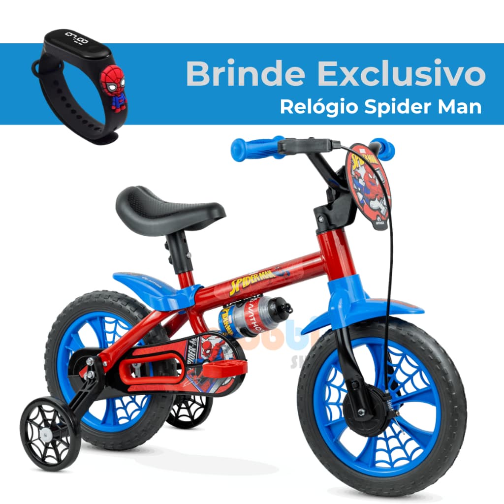 Bicicleta Aro 12 Spider Man Nathur + Brinde Relógio Infantil
