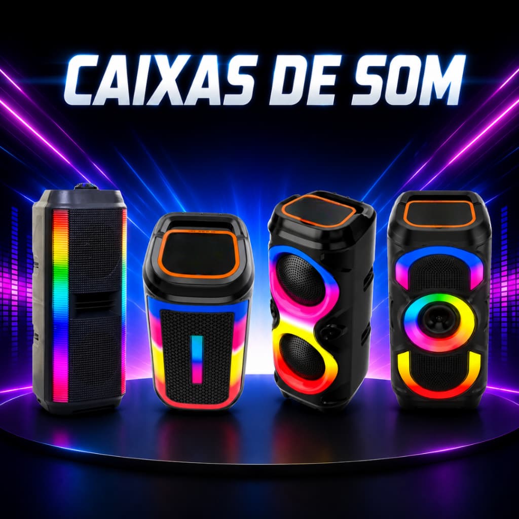 Caixa de Som Bluetooth Portátil LED RGB USB FM TWS Som Potente
