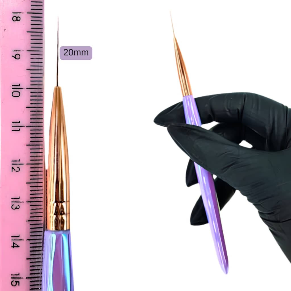 Pincel Ponta Fina Helen Color 20mm para Manicure Nail Art Nail Contornos e Linhas Precisas Cabo Lilás Furta-Cor