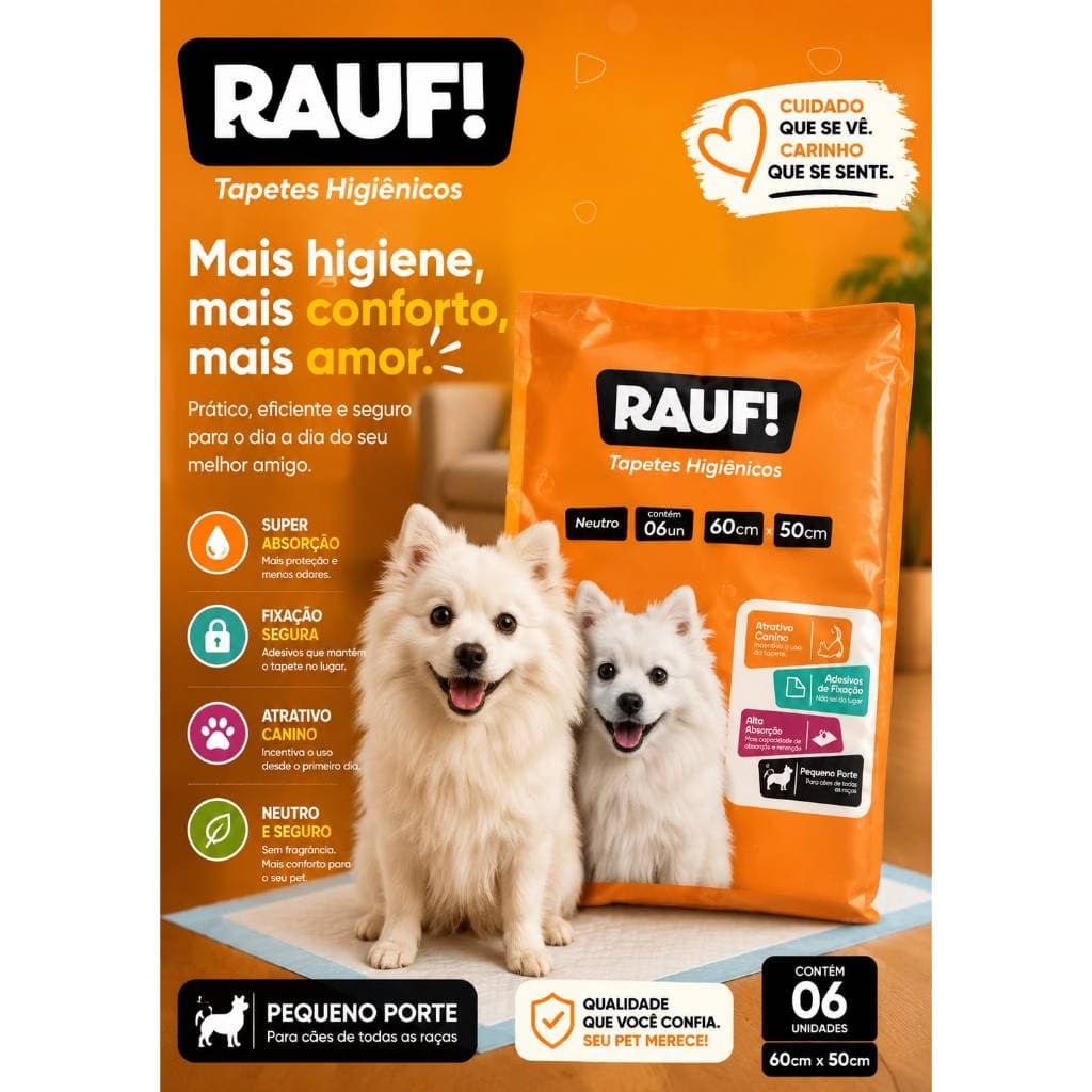 Tapete Higiênico para Cães Rauf! 60x50cm 6 UN