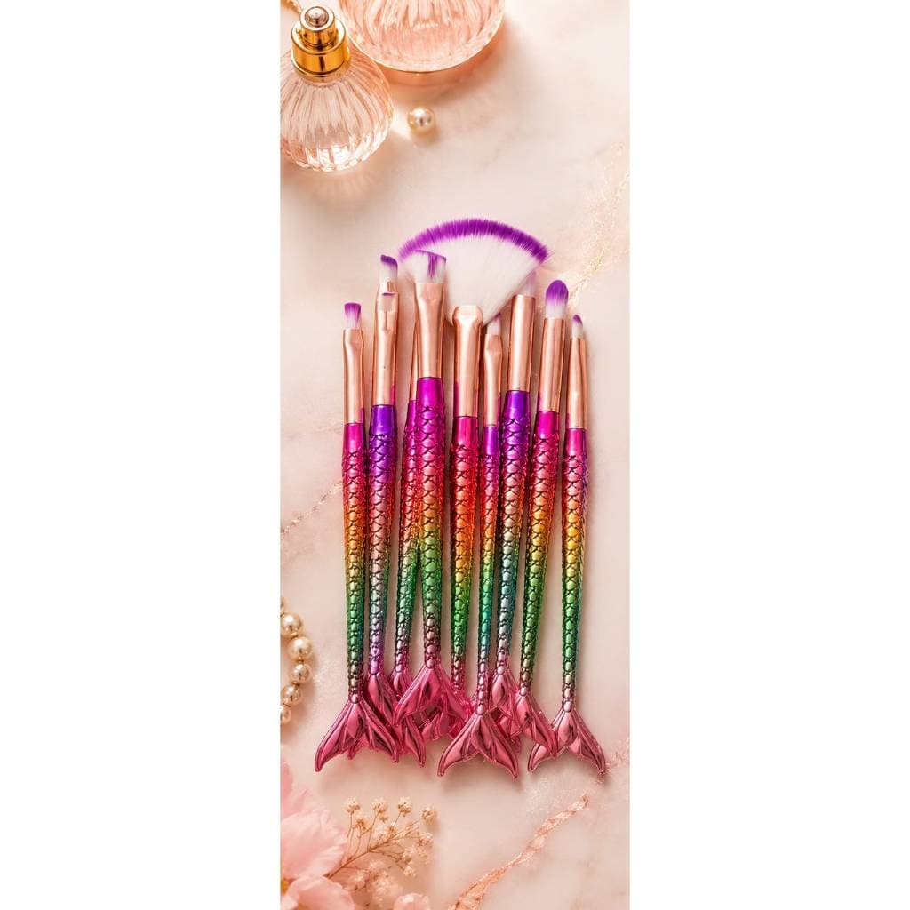 1 kit de pinceis  profissionais com 10 pcs com cabo em formato de calda de sereira