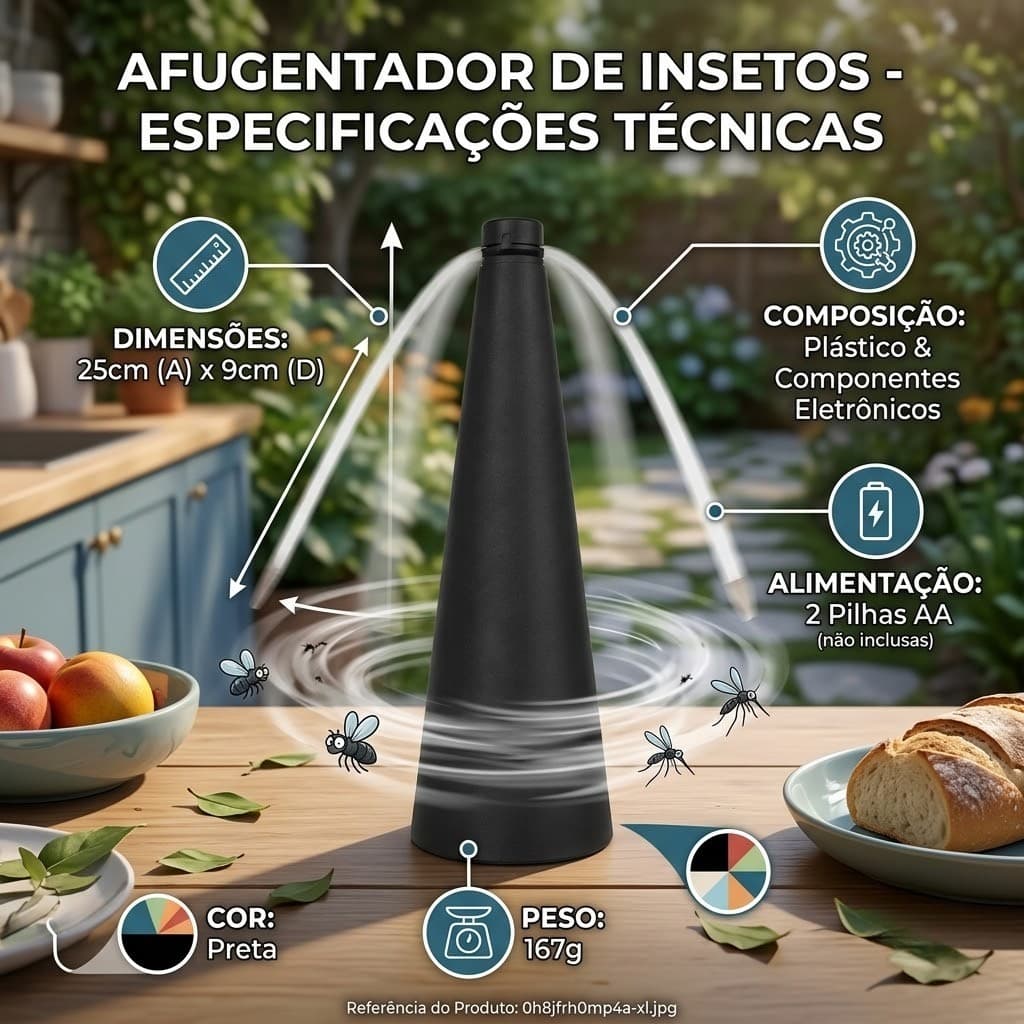 Ventilador Repelente De Insetos Moscas Mesa Churrasco Prato 25cm Preto
