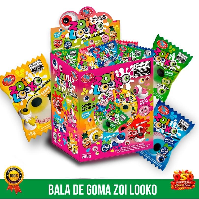 BALA DE GOMA EM FORMATO DE OLHO COM RECHEIO 24UN x 12G