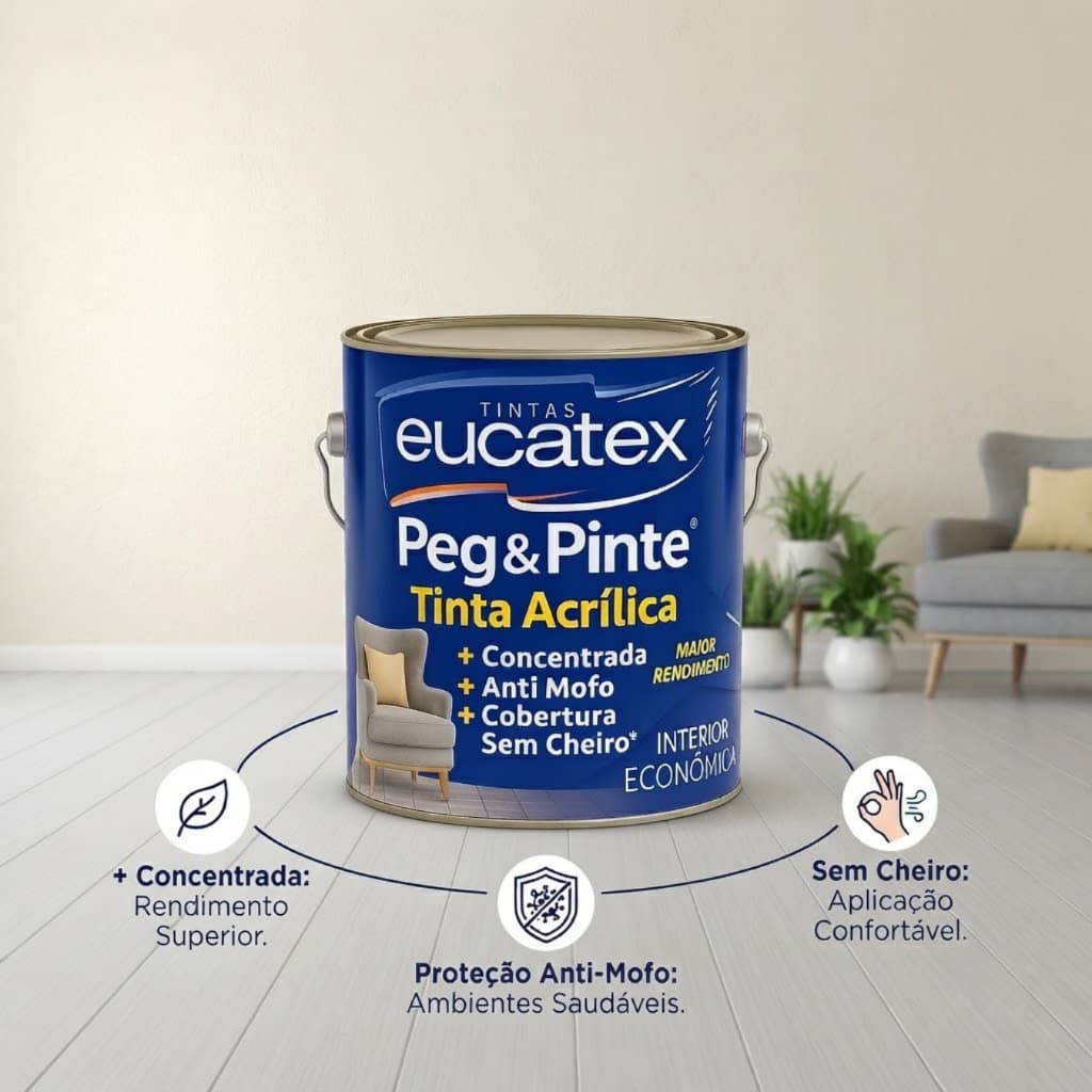 Tinta Eucatex Acrilica Pintura Parede Peg E Pinte 3,6l/Branco Neve
