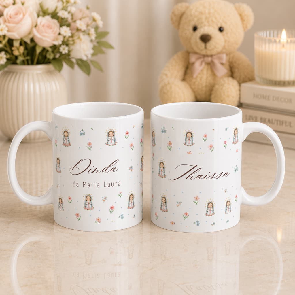 Caneca com Nome + Caixa Convite Padrinhos de Batismo Dindo/Dinda Personalizada Xícara