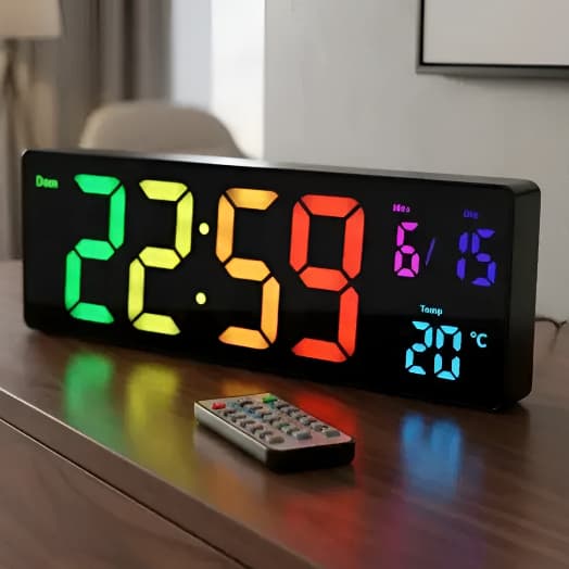 Relógio Gamer Digital De Parede Mesa Grande Led RGB Cronômetro Progressivo Reverso Alarme Controle