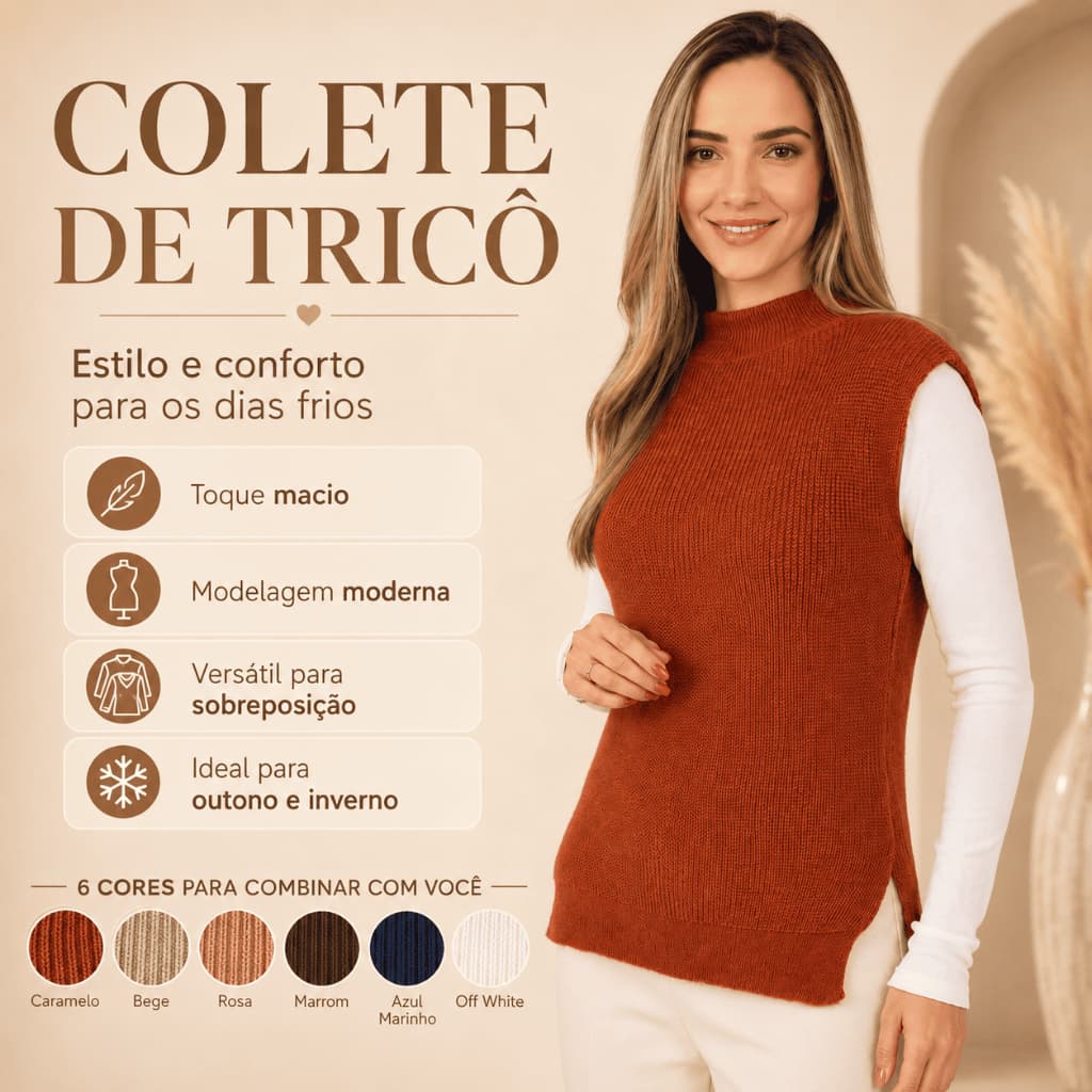 Colete Feminino Tricot Sem Manga Modelagem Ampla Confortável Outono Inverno Casual