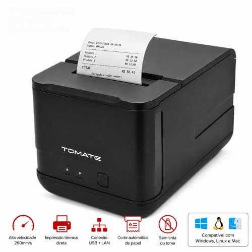 Impressora Térmica 80mm USB LAN Corte Automático 260mm/s Para PDV Recibos Cupons e Pedidos