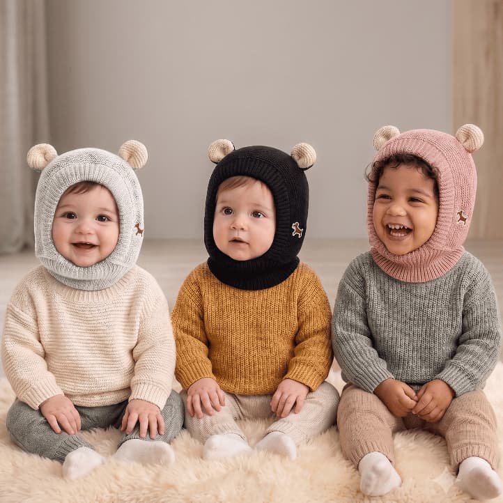 Touca Infantil Balaclava com Orelhinhas Gorro Criança Unisex Menina Menino Quentinha Inverno