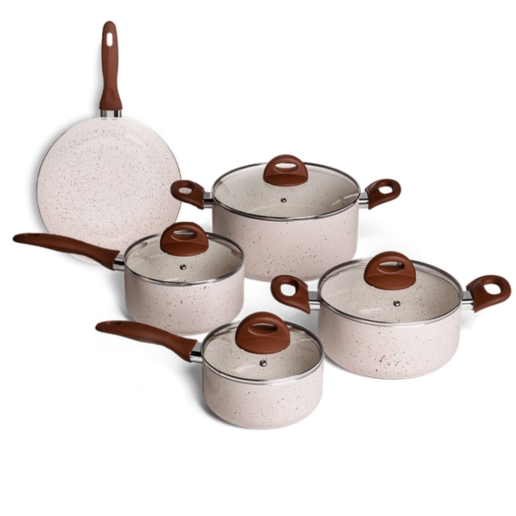 Jogo De Panelas Antiaderente Cerâmico Brinox Smart Plus Vanilla 5 Peças Indução