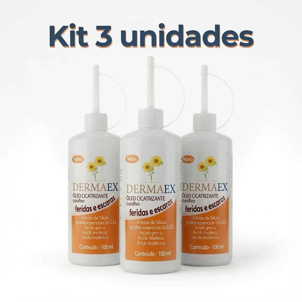 Kit C/ 3 Dermaex Óleo de Girassol Cicatrizante e Hidratante Dermaex 100ml - Previne Escaras Feridas