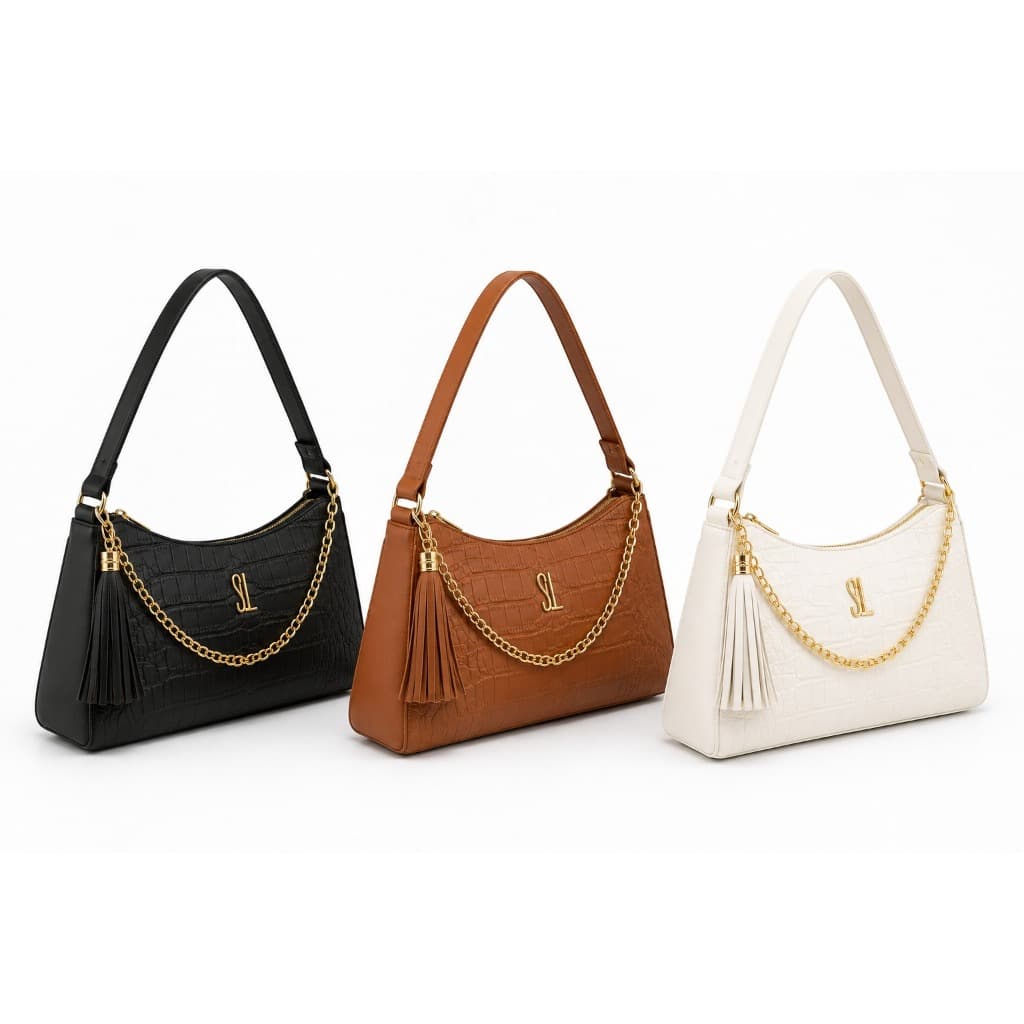 Kit 03 Bolsas Baguete Femininas Croco Couro Ecológico Alça de Ombro SL.