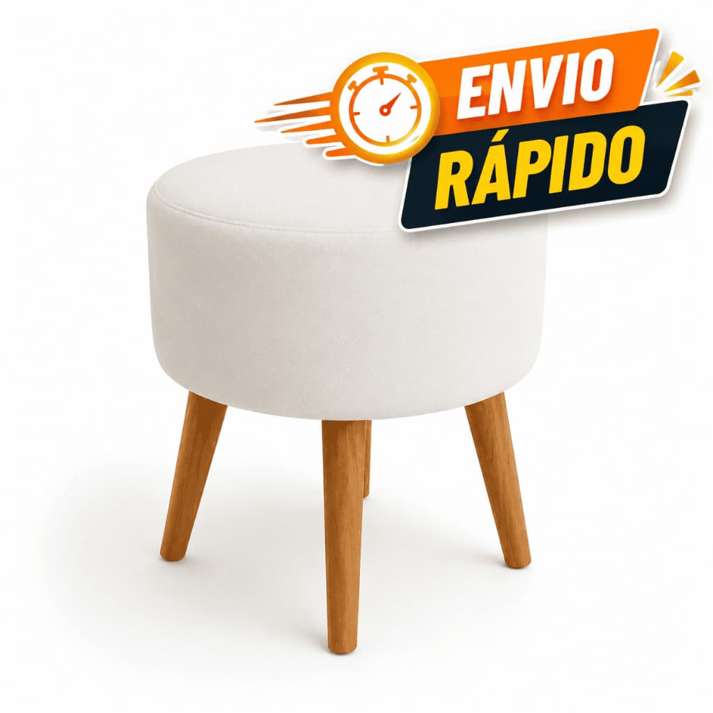 Puff Redondo Veludo Macio Pés Palito Madeira Charmoso e Aconchegante Sala Quarto Recepção Consultório