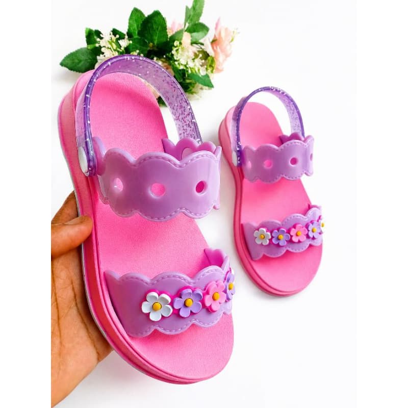 Sandália infantil menina antiderrapante com detalhes floral do 27 ao 34