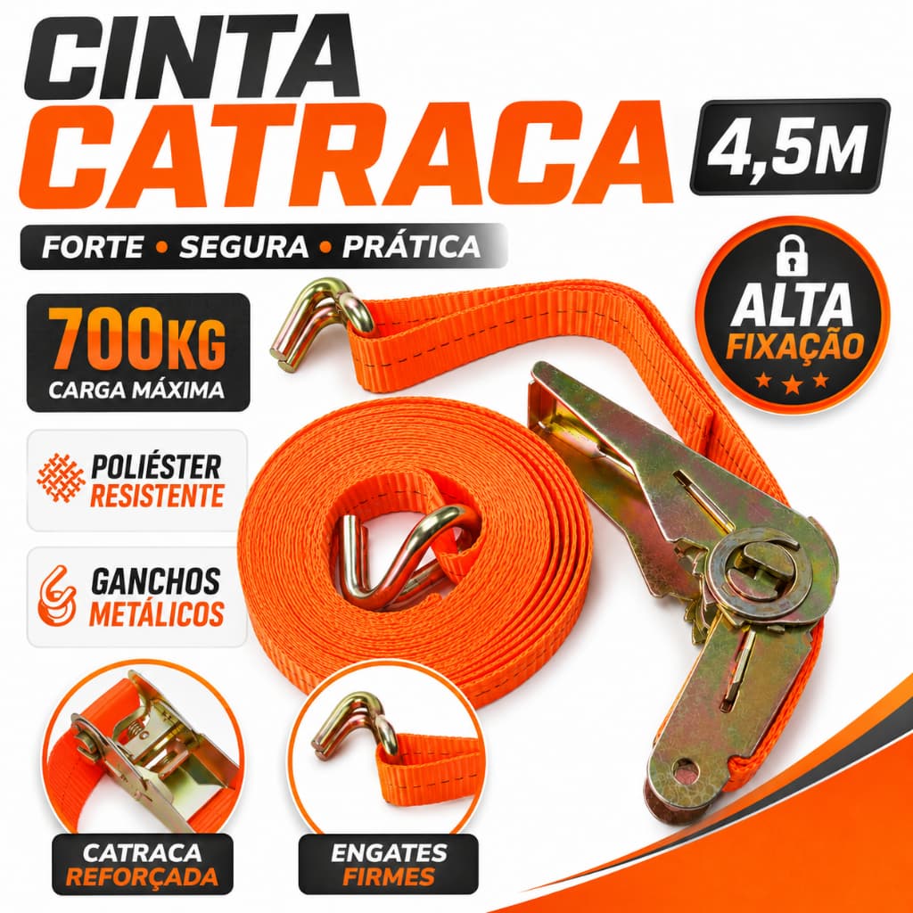 Cinta Catraca 700kg 2,5cm X 4,5m Para Amarração Carga moto/carro/rodoviario/bagagens/viagens