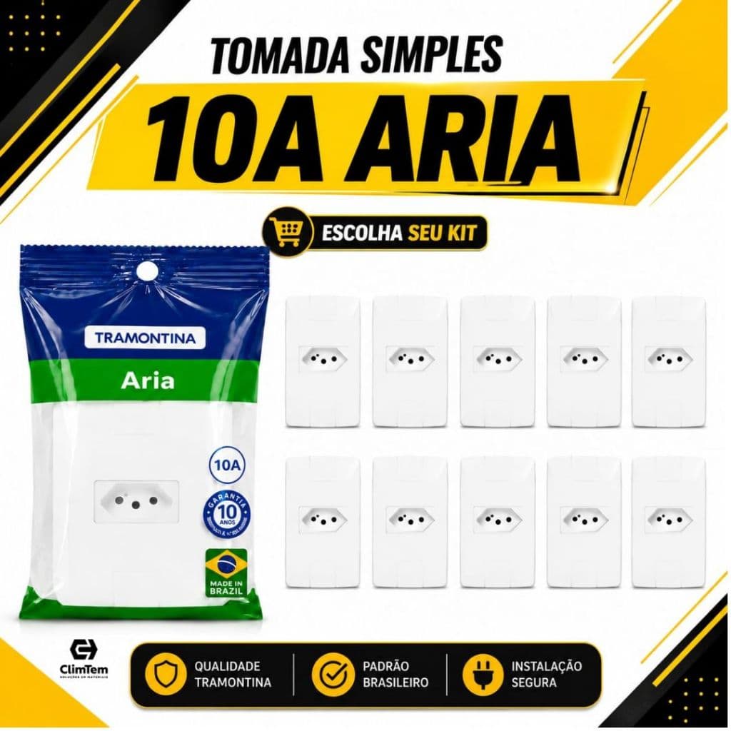 Kit Tomada Simples 10A 4x2 Linha Aria Tramontina Tomada 10 Amperes