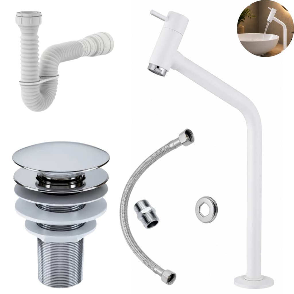 Kit Torneira Banheiro Bancada Link Branca Válvula Ralo Click 7/8 Sifão Universal Engate 40cm