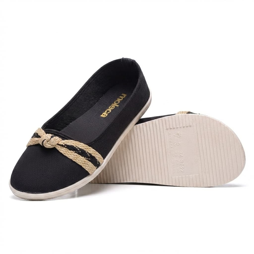 Sapatilha Casual Com Laço Preto Sandália Feminina Leve Macio Confortável Elegante